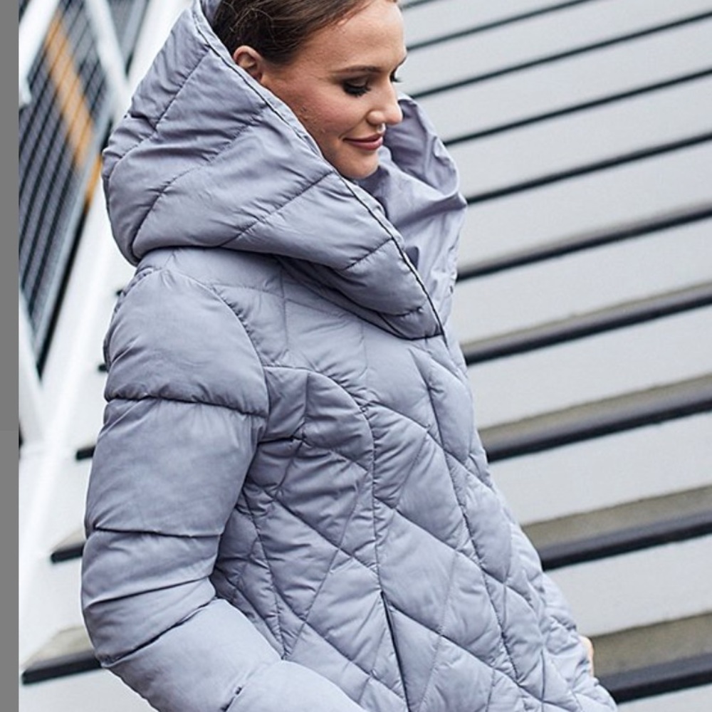 Ice Gray Hooded Layered Puffer Coat
